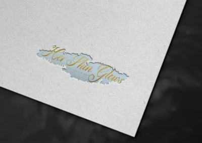 Feminine script logo design for Her Skin Glows featuring soft brushstroke background