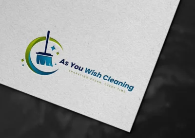 As You Wish Cleaning logo design featuring a broom inside a circular swoosh with the tagline Sparkling Clean Every Time