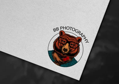 Illustrated bear logo design for BB Photography featuring bold character artwork