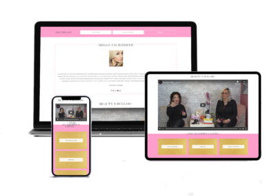 Responsive beauty personal brand website design for Glam Life displayed on desktop, tablet, and mobile devices