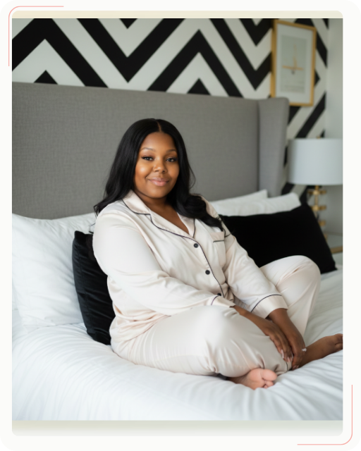 Lakeasha Jackson, founder of Watermint Crest, seated in a relaxed lifestyle portrait setting