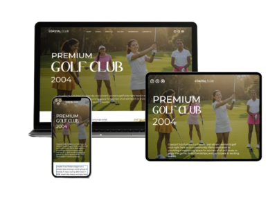 Responsive premium golf club website design by Watermint Crest displayed on desktop, tablet, and mobile