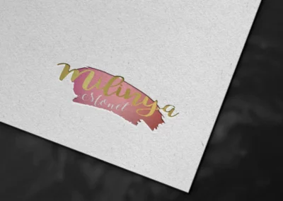 Logo design for Milinya featuring gold script typography over a pink brushstroke background