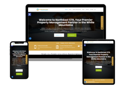 Responsive property management website design for NorthEast STR displayed on desktop, tablet, and mobile