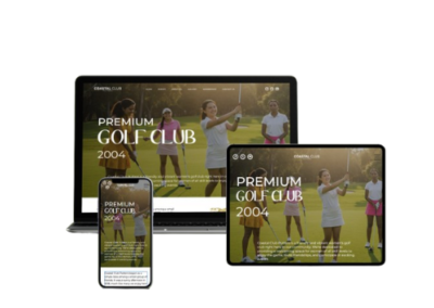 Responsive premium golf club website design by Watermint Crest displayed on desktop, tablet, and mobile