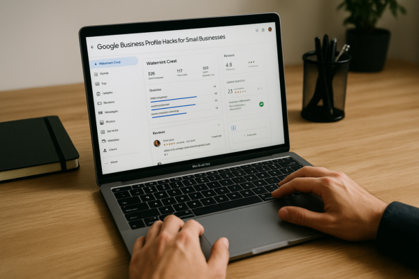 Google Business Profile hacks dashboard on laptop