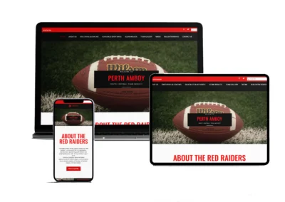 Responsive youth football league website design for Perth Amboy Red Raiders displayed on desktop, tablet, and mobile