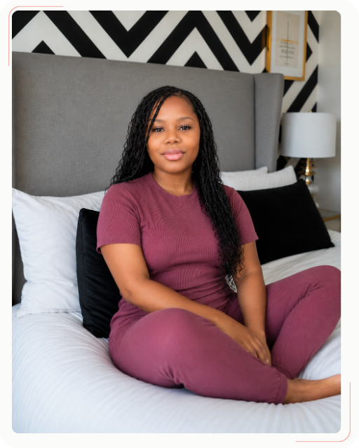 Lakeasha Jackson (1) Lakeasha Jackson, founder of Watermint Crest, seated in a relaxed lifestyle portrait setting